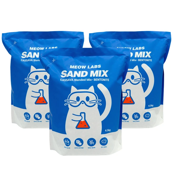 미우랩스 샌드믹스 고양이 벤토나이트 카사바 모래, 3개, 4.5kg