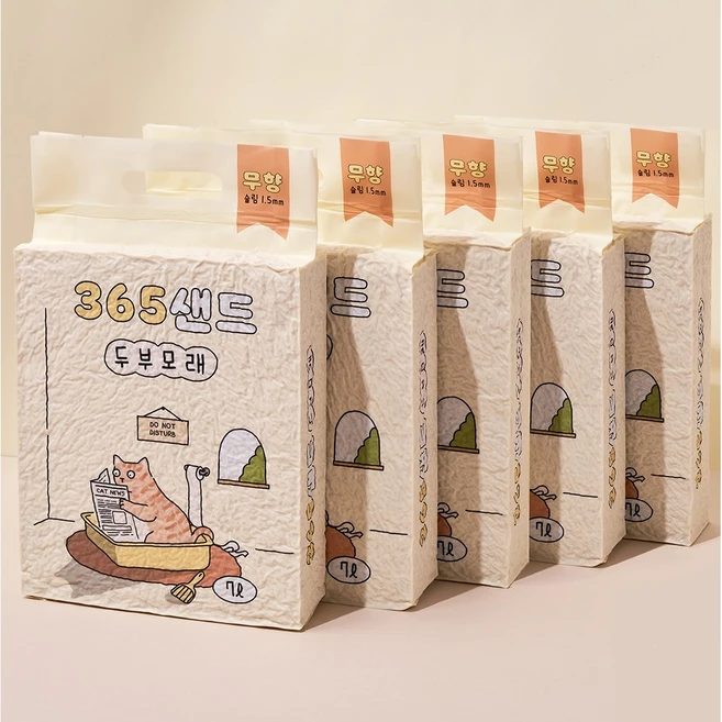 3651 365샌드 고양이 두부모래 1.5mm 슬림입자 무향, 7L, 5개