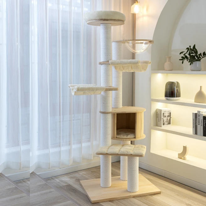 파파펫 고양이 원목 대 갤럭시 캣타워 7단 놀이터 EO 해먹, 대형, 1개