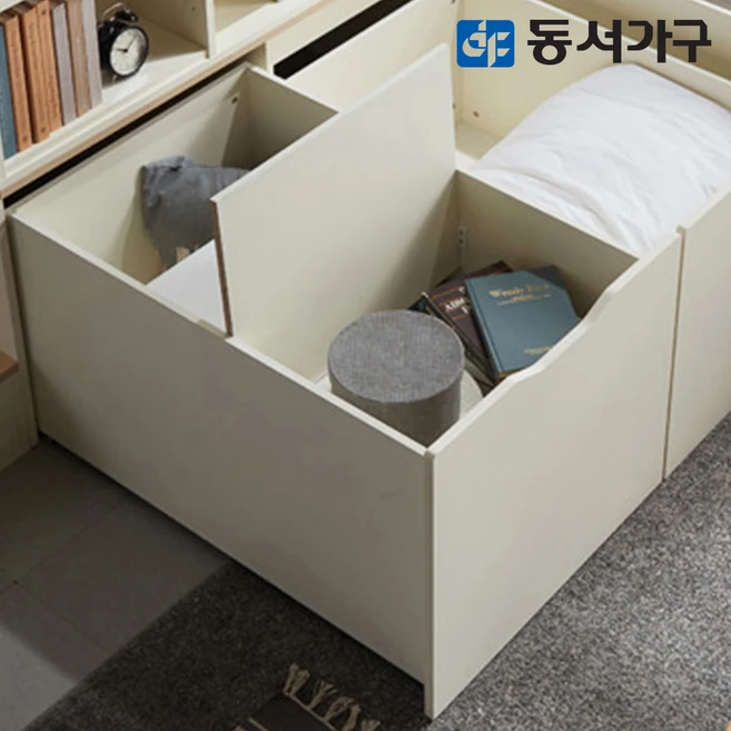 동서가구 시스템 평상형 멀티 수납 벙커 퀸 침대 프레임 기본형 DF638547, 오크