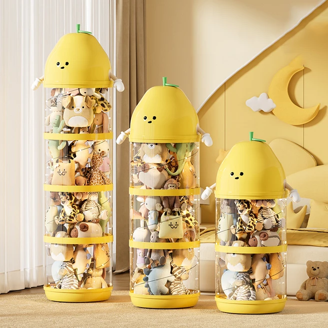 Life Rhythm 투명 인형 장난감 정리함 보관함 특대형 원통, 1개, 88.5cm, 옐로우