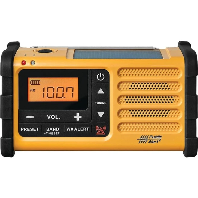 Sangean MMR-88 AM/FM/날씨+경고 비상 라디오. 태양열/핸드 크랭크/USB/손전등 사이렌 스마트폰 충전기 옐로우, 1개
