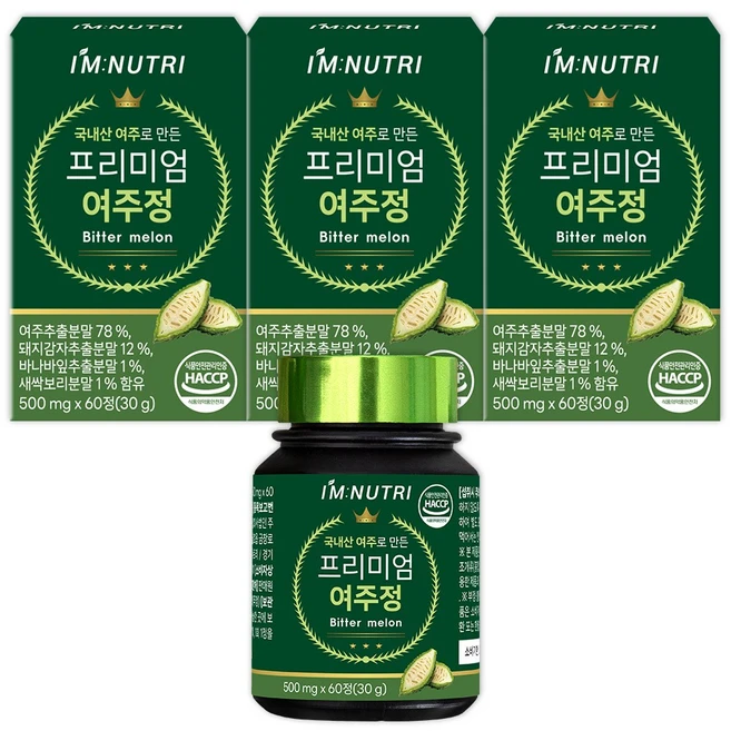 아임뉴트리 프리미엄 여주정 국내산 여주 돼지감자 함초 겨우살이 바나바잎, 3개, 60정