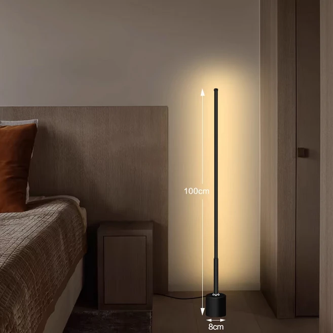 ALLILIO LED 거실 침실 스탠드 조명 심플 창의성 장스탠드 눈보호, 블랙-전구색-10W
