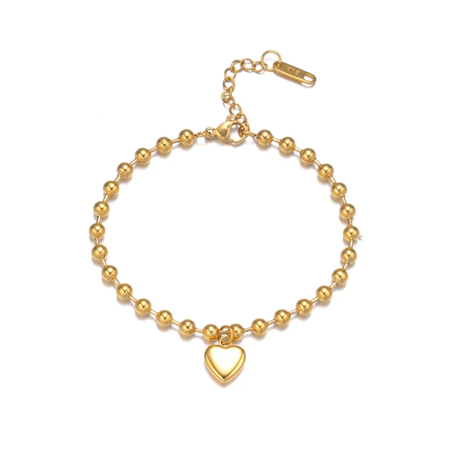 18k 골드 트랜드 하트 러브 볼 은 팔찌