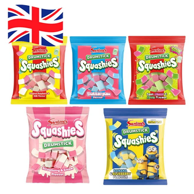 [영국발송] 5종 세트 스위즐스 드럼스틱 스쿼시 오리지널 버블검 딸기 바나나 사워체리 Swizzels