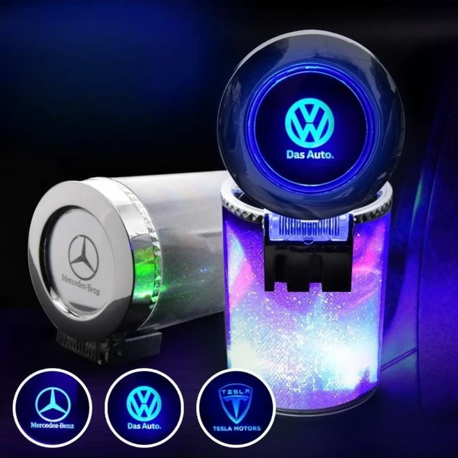 폭스바겐재떨이 야광 LED 차량용 담배통 꽁초 휴지통, 컬러풀 라이트 벤츠 원팩, 1개