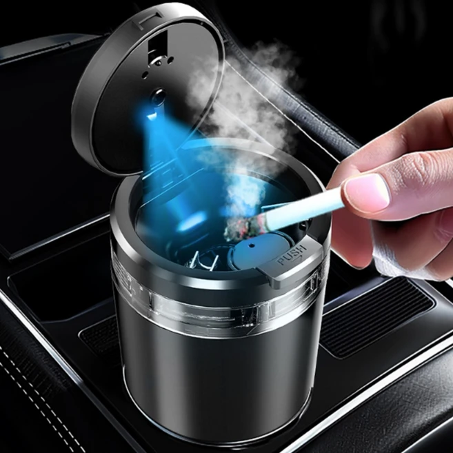 LED 차량용 재떨이 물로끄는 옹달샘 재털이, 1개, 블랙