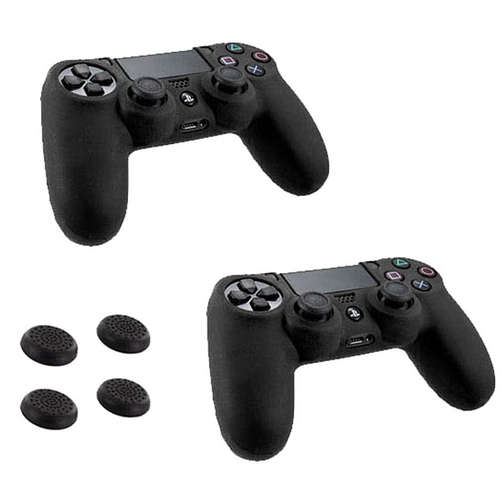듀얼쇼크4 PS4 컨트롤러 패드 실리콘 커버 2p + 아날로그 스틱 커버 4p, 블랙, 1세트