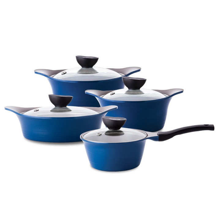 쿠킨 IH 인덕션 냄비 세트 4종, 블루, 편수 18cm + 양수 20cm + 양수 22cm + 전골 24cm