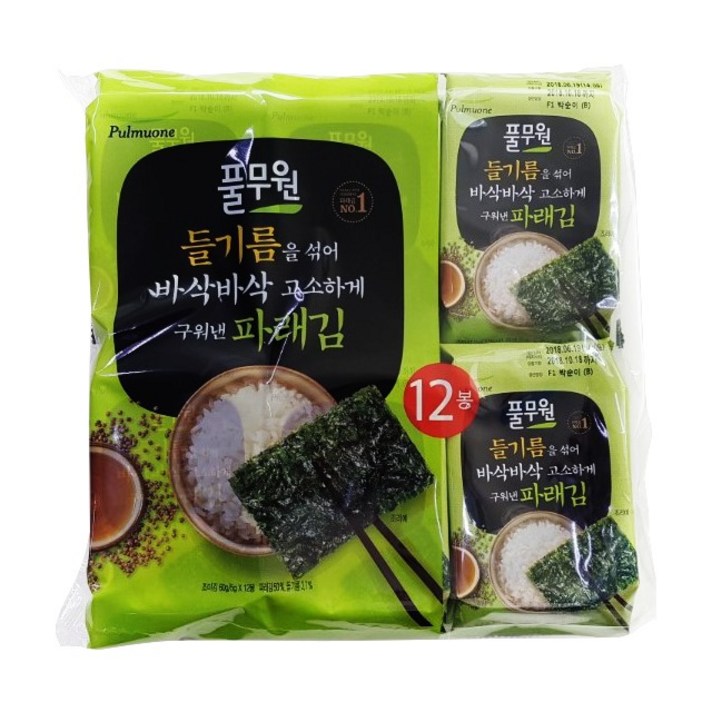 풀무원 들기름 파래도시락김, 5g, 12개