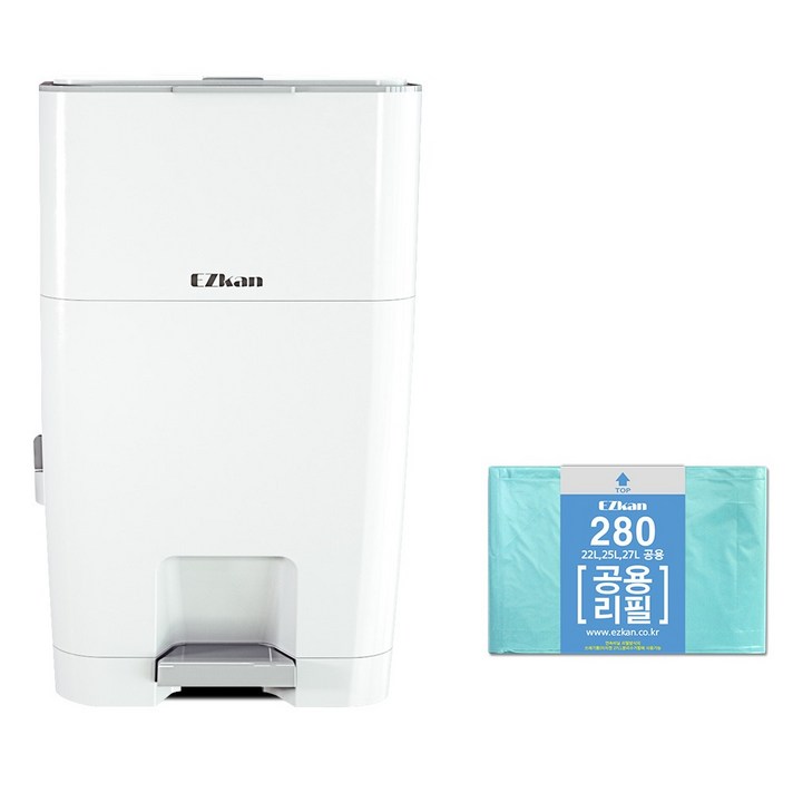 이지캔 4중차단 프리미엄 쓰레기통 27L + 22L 25L 27L 공용 280 리필 봉투 세트, 1세트, 화이트