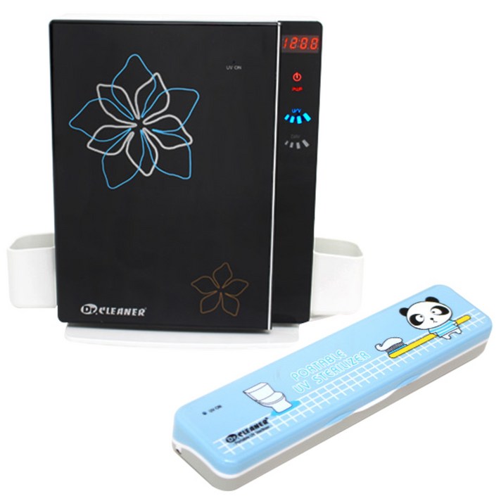 닥터크리너 가정용 칫솔살균기 블랙 BIO-103 + 휴대용 건전지 USB 겸용 칫솔살균기 BIO-301, 가정용(BIO-103), 휴대용(BIO-301), 블루 팬더