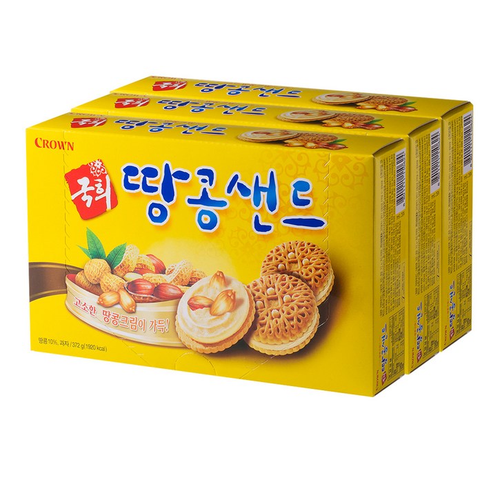 크라운 국희 땅콩샌드, 3개입, 372g