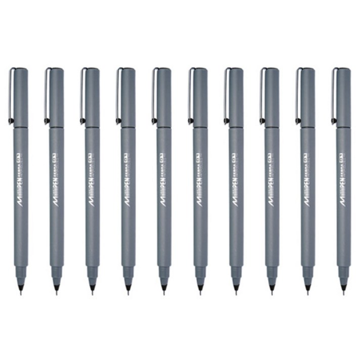제브라 밀리 수성펜 밀리펜 0.1mm, 블랙, 10개입