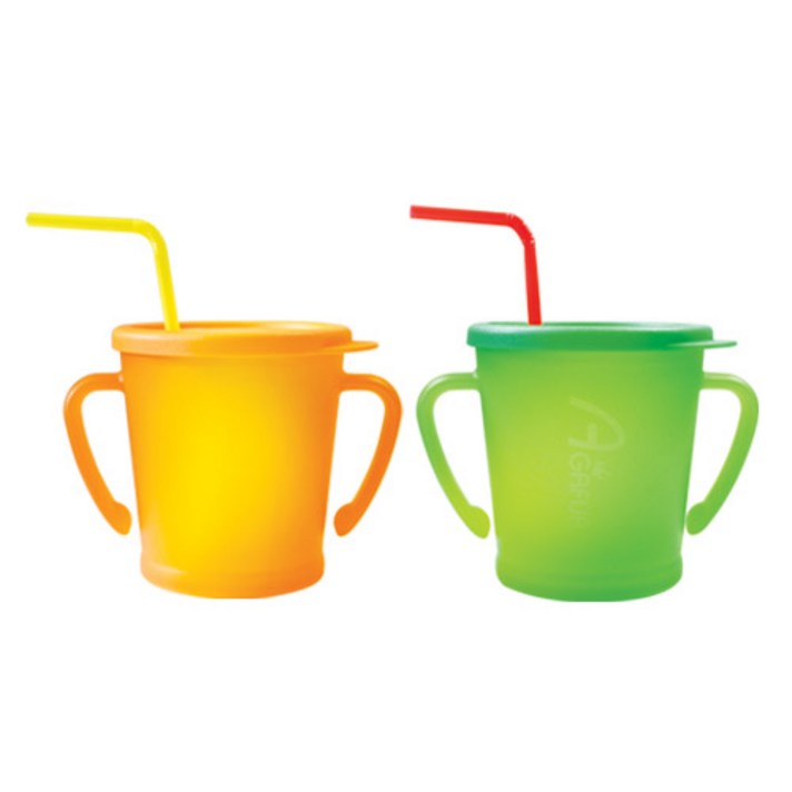 아가프라 유아용 매직 빨대컵 300ml, 오렌지, 그린, 1세트