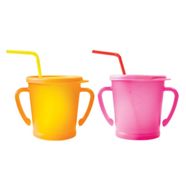 아가프라 매직빨대컵 300ml, 오렌지, 핑크, 2개입