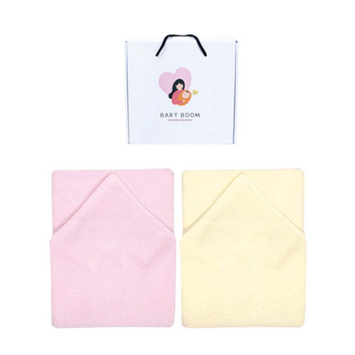 베이비붐 국내 유아동 솔리드바스타올 2p + 선물박스, 노랑, 핑크, 1세트