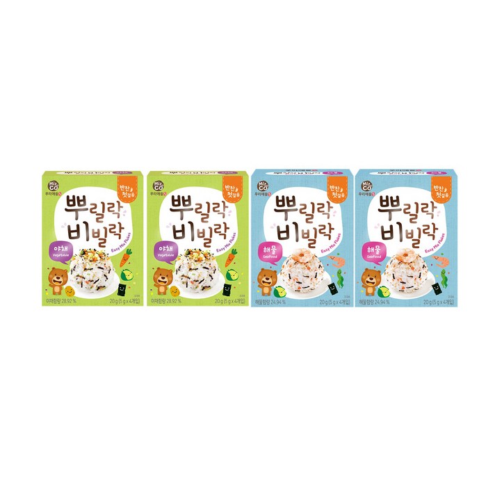 우리애들밥상 뿌릴락비빌락 후리가케 야채 20g x 2p + 해물 20g x 2p 세트, 야채맛, 해물맛, 1세트