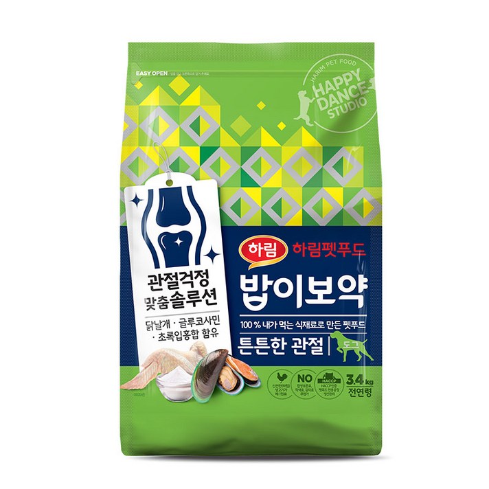 하림펫푸드 밥이보약 튼튼한 관절 전연령 강아지 사료, 1개, 3.4kg