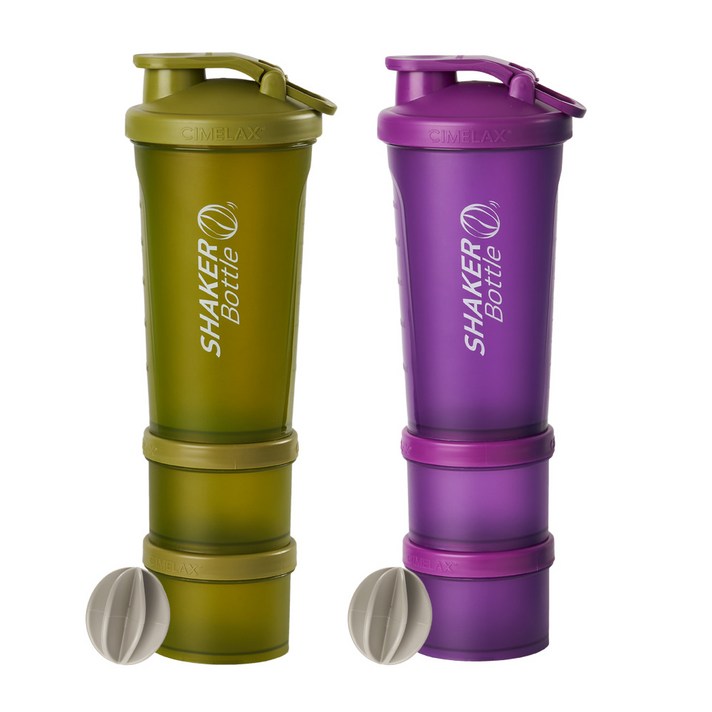씨밀렉스 헬스 쉐이커보틀 750ml 2종 + 파우더케이스 180ml 2종 x 2p, 그린, 퍼플