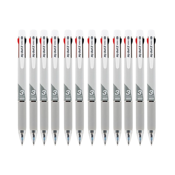 마이펜 마이볼 3색볼펜 0.5mm, 그레이, 12개