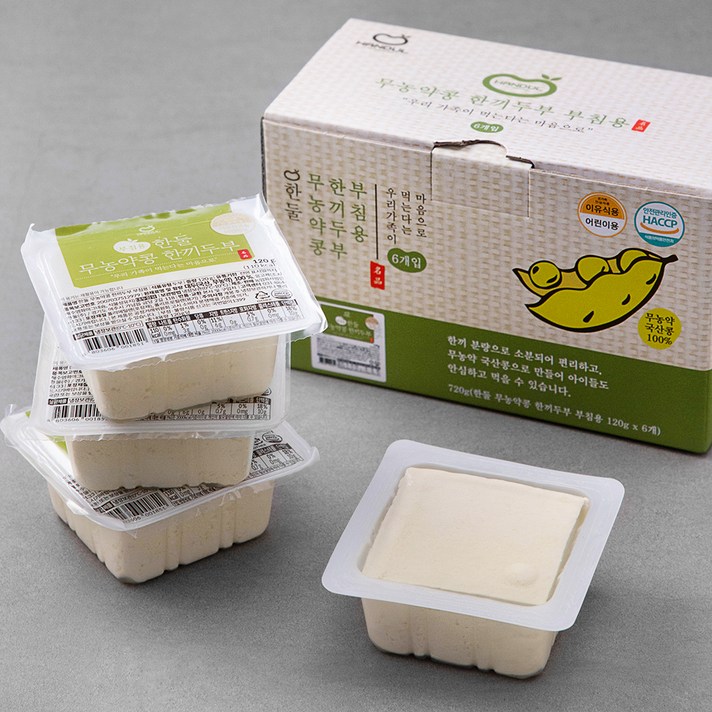 한둘 무농약콩 한끼 두부 부침용, 120g, 6개