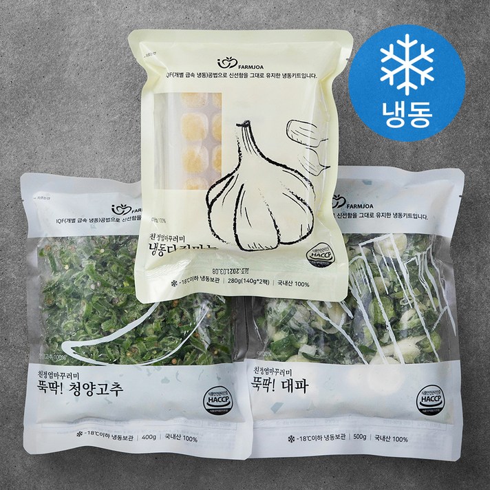 친정엄마꾸러미 뚝딱! 다진마늘 280g + 청양고추 400g + 대파 500g 세트 (냉동), 1세트