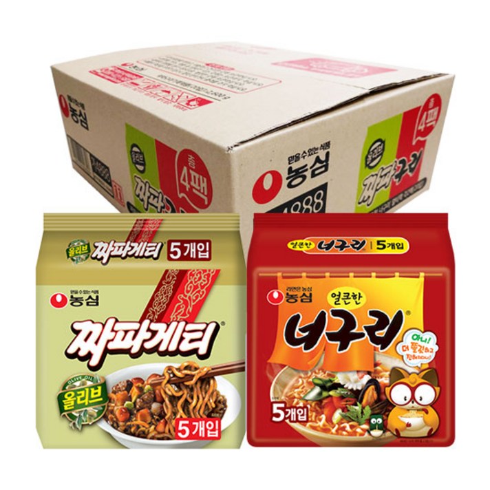 농심 짜파게티 10p + 얼큰한 너구리 10p, 20개