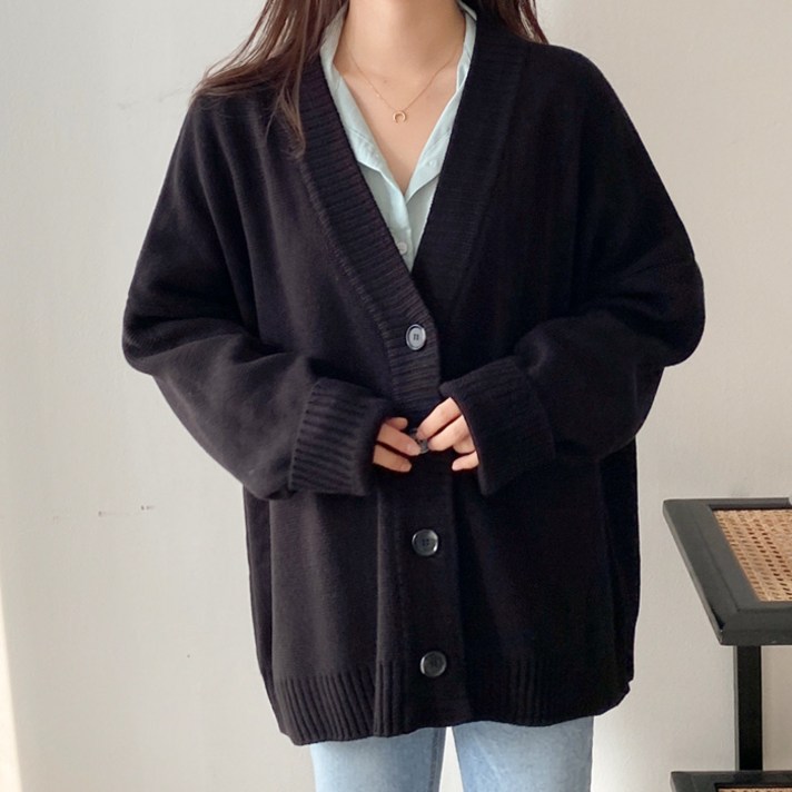 아모르데이 여성용 루즈핏 데일리 비비드 브이넥 니트 컴즈가디건