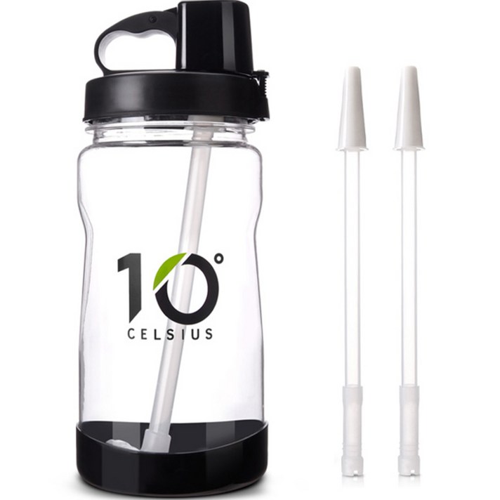 10도씨 빨대물통 1L + 빨대 2p, 블랙