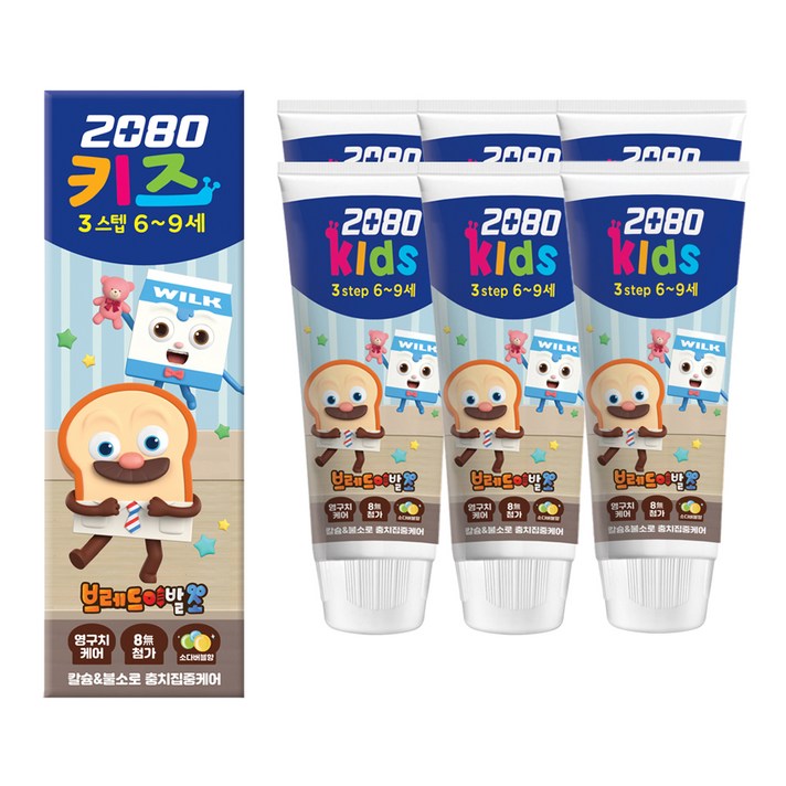 2080 키즈 3스텝 브레드이발소 치약, 80g, 6개