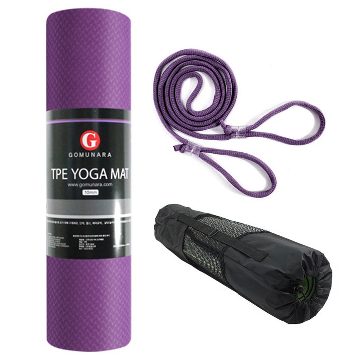고무나라 TPE 요가 매트 10mm + 보관 스트랩 + 가방, 퍼플