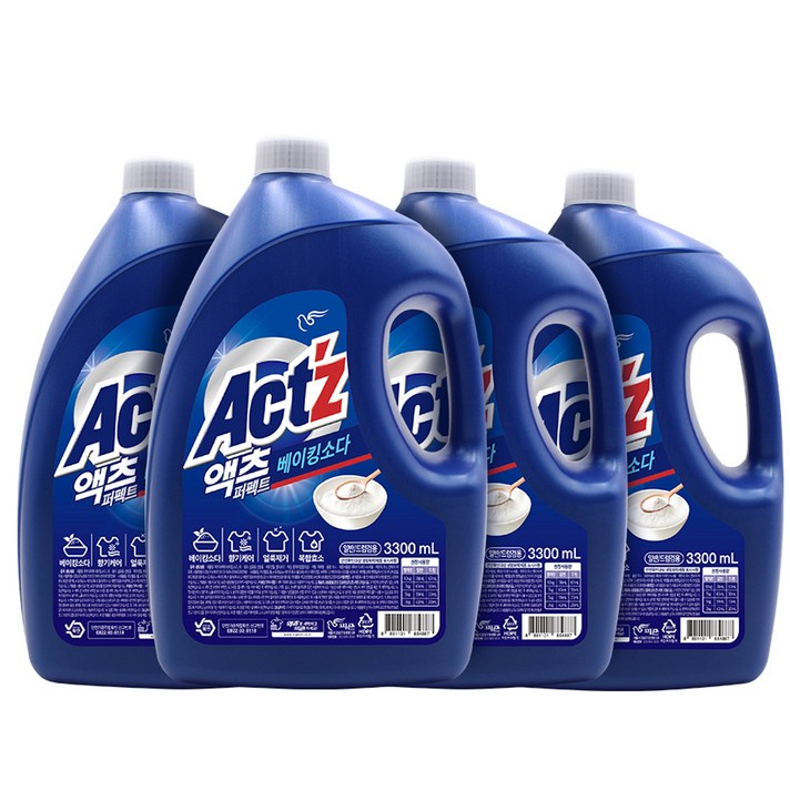 액츠 퍼펙트 베이킹소다 액상세제 본품, 3300ml, 4개