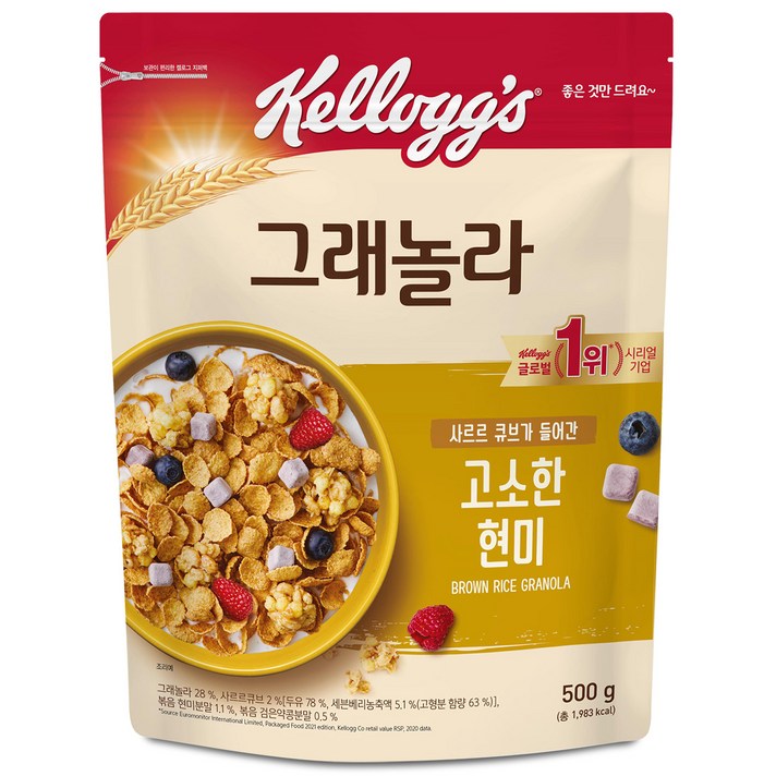 켈로그 고소한 현미 그래놀라 사르르 큐브 시리얼, 500g, 1개