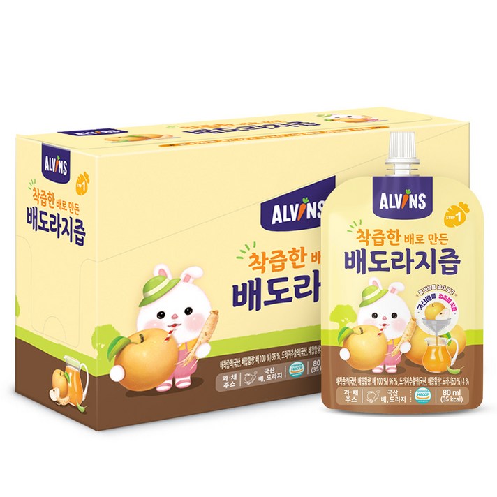엘빈즈 착츱한 배로 만든 배도라지즙 80ml, 배 + 도라지 혼합맛, 20개입