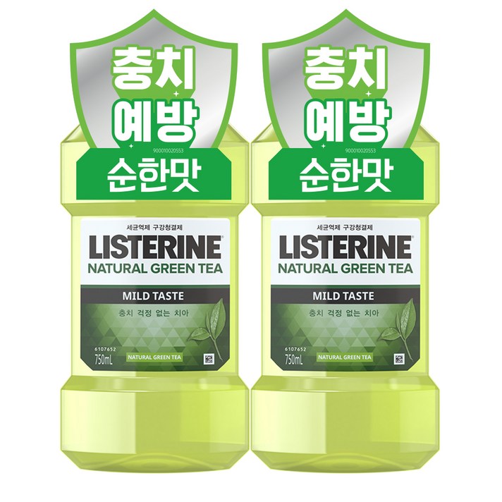 리스테린 내추럴 그린티 마일드 구강세정제, 750ml, 2개