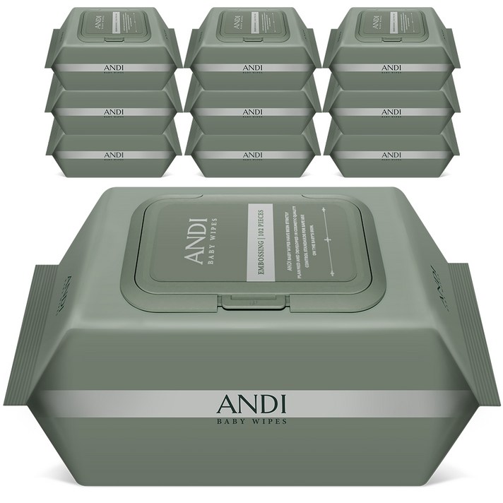안디 시그니처 저자극 대용량 아기 물티슈 캡형, 102매, 10개