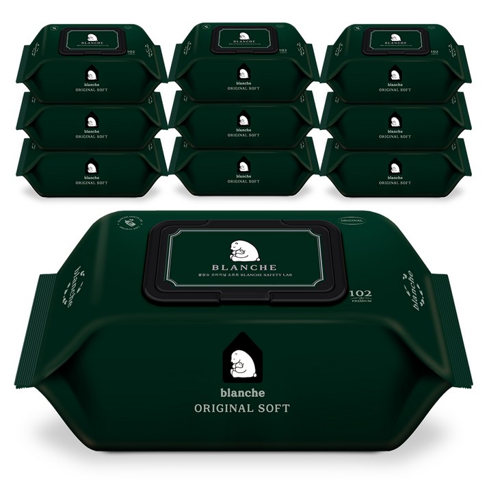 블랑슈 저자극 대용량 오리지널 소프트 유아물티슈 캡형, 102매, 10개