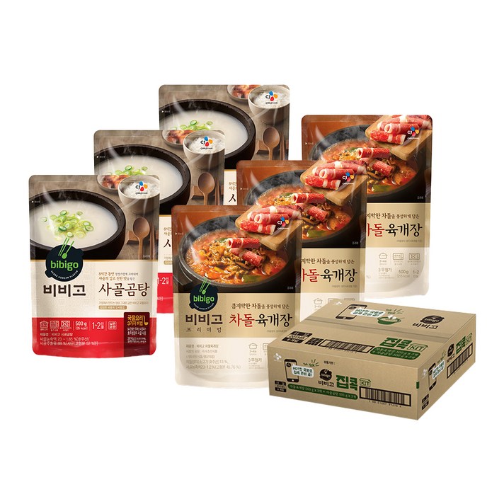비비고 차돌육개장 500g 3개 + 사골곰탕 500g 3개, 6개