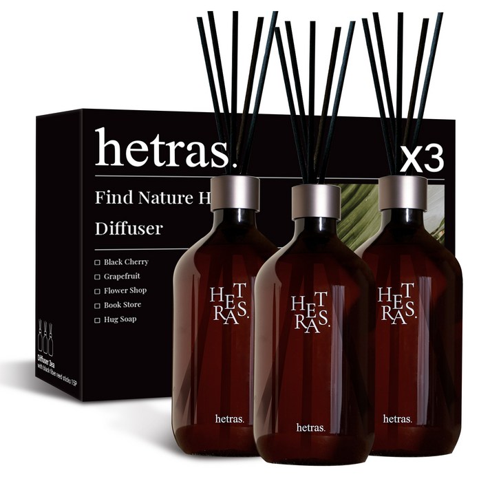 헤트라스 프리미엄 대용량 디퓨저 선물세트, 호텔우드향, 500ml, 3개