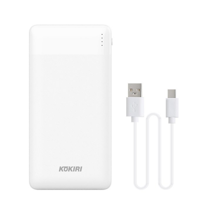 코끼리 듀얼 슬림팩 10000mAh 보조배터리 + C타입 숏케이블 세트, KPB-S10000R2A, 화이트
