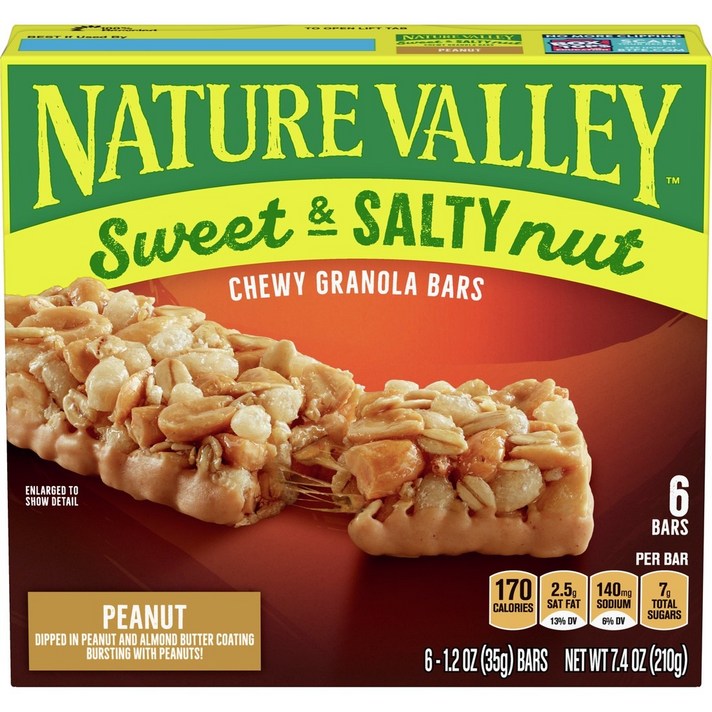 Nature Valley 스위티 & 솔티 넛 그래놀라 바 피넛 6개입, 210g