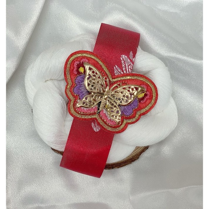 축복타임 백일상 소품 세트_ 셀프백일상 패키지 100일상차림 전통실타래 전통엽전 선물포장, 빨강색 고급전통나비