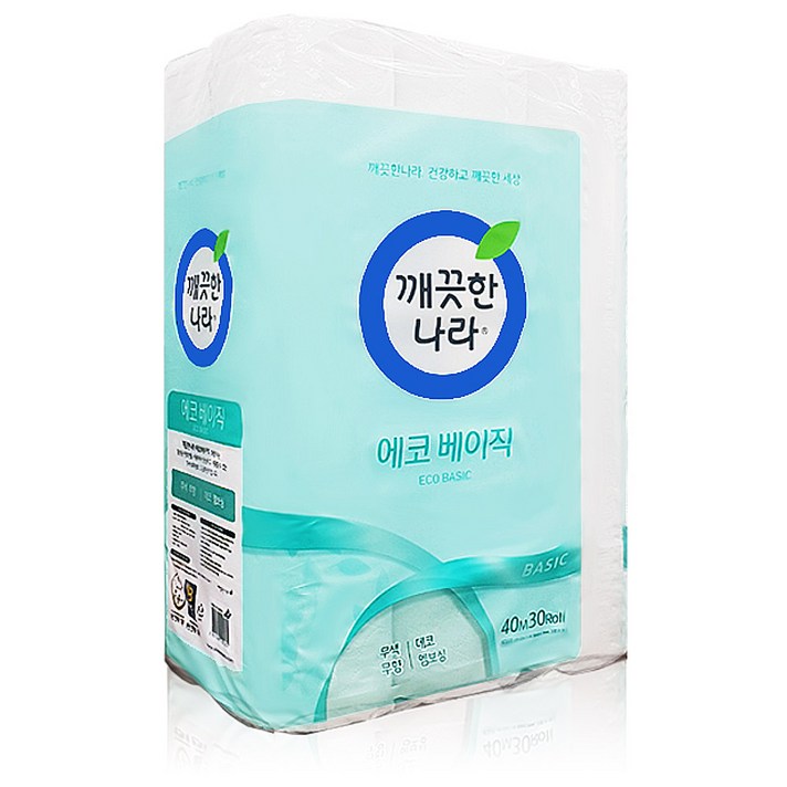 깨끗한나라 에코 베이직 화장지 40m, 1팩, 30롤