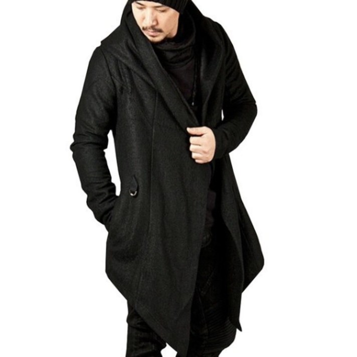 카디건 남성 불규칙 눈꽃 트렌치코트 후드 코트 남자