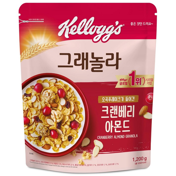 켈로그 크랜베리 아몬드 그래놀라, 1200g, 1개입