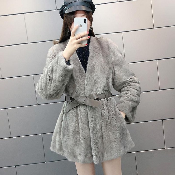 란씨마케팅 모피 밍크코트 여성 밍크를 매만 하프기장 벨트 리얼가죽 슬림핏 밍크 겨울 코트