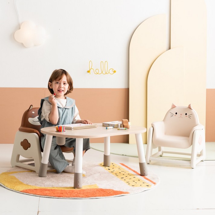 리바트 뚜뚜 높이조절 아이 책상 의자세트(시바 냥이), 냥이(고양이), 화이트책상