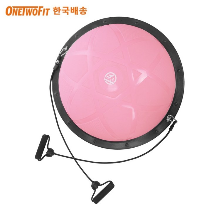 OneTwoFit 밸런스 돔볼 요가 필라테스 세트 보수볼 58cm + 튜빙밴드 2p + 마사지 폼롤러, 핑크